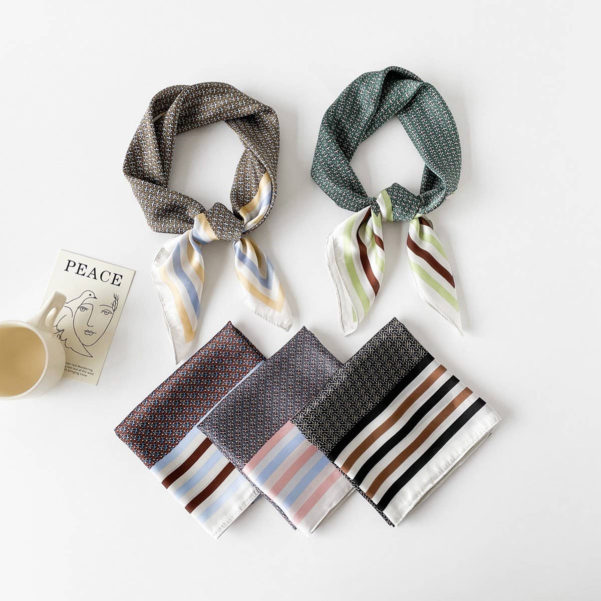 Sweet Floral Satin Scarf - 70cm Square Neck Wrap