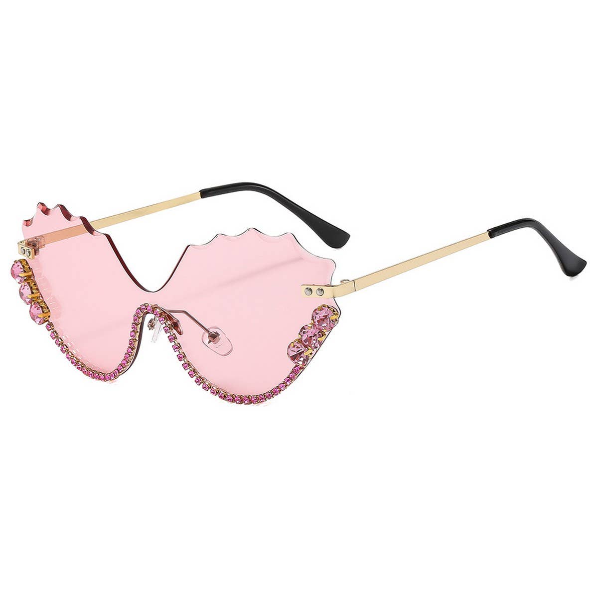 Half Frame Wing Cutout Rhinestone Sunglasses