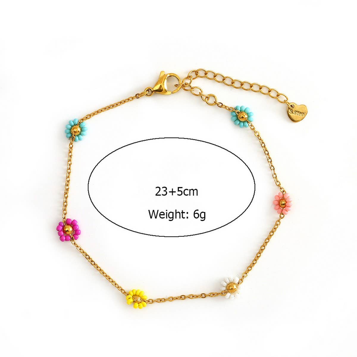 Colorful Stainless Steel Flower Anklet