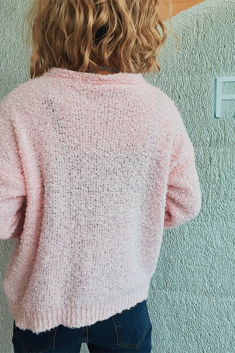 Solid color V-neck seersucker knit cardigan