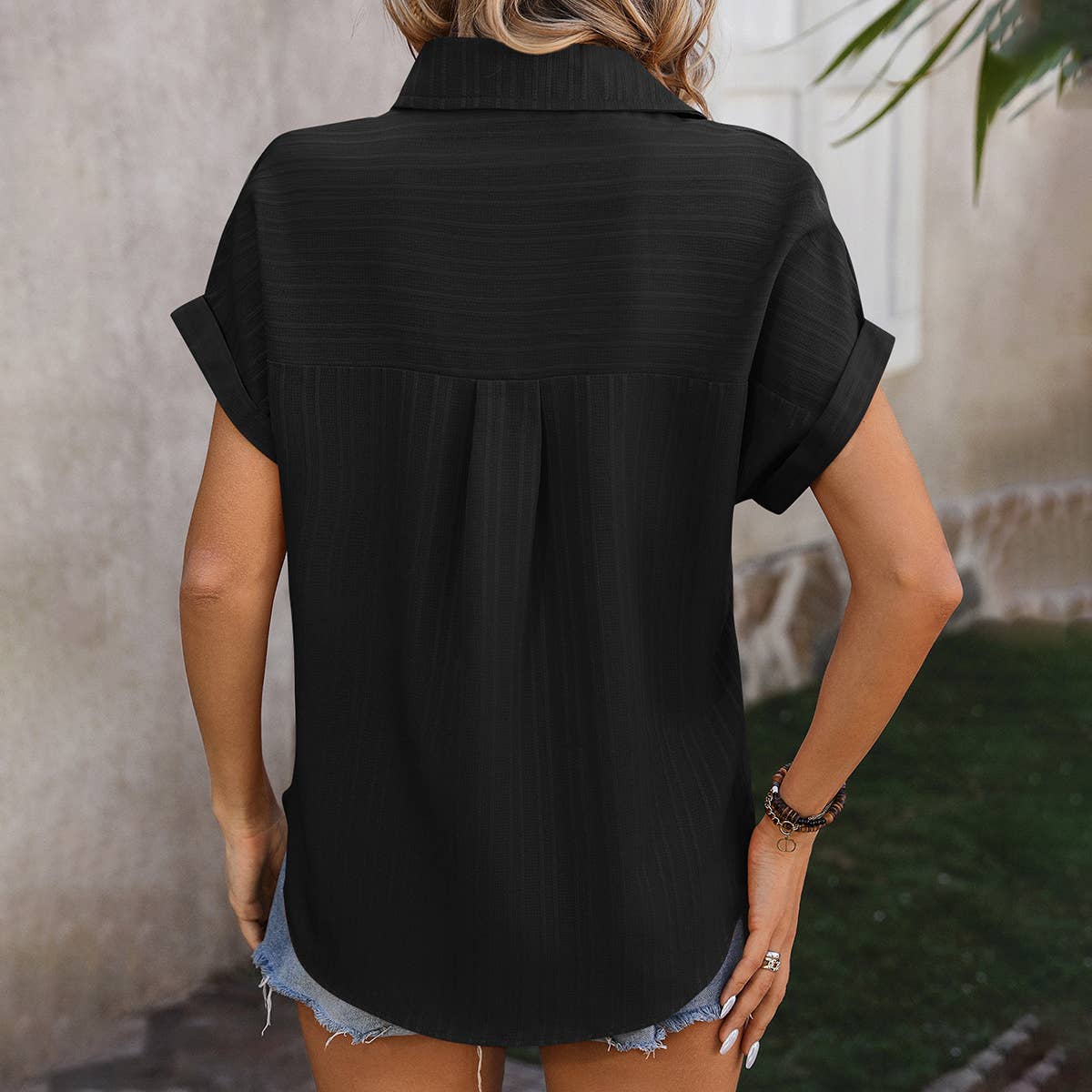 WOMEN'S CASUAL LOOSE BUTTON SHORT SLEEVED SHIRT_CWTBLS0455