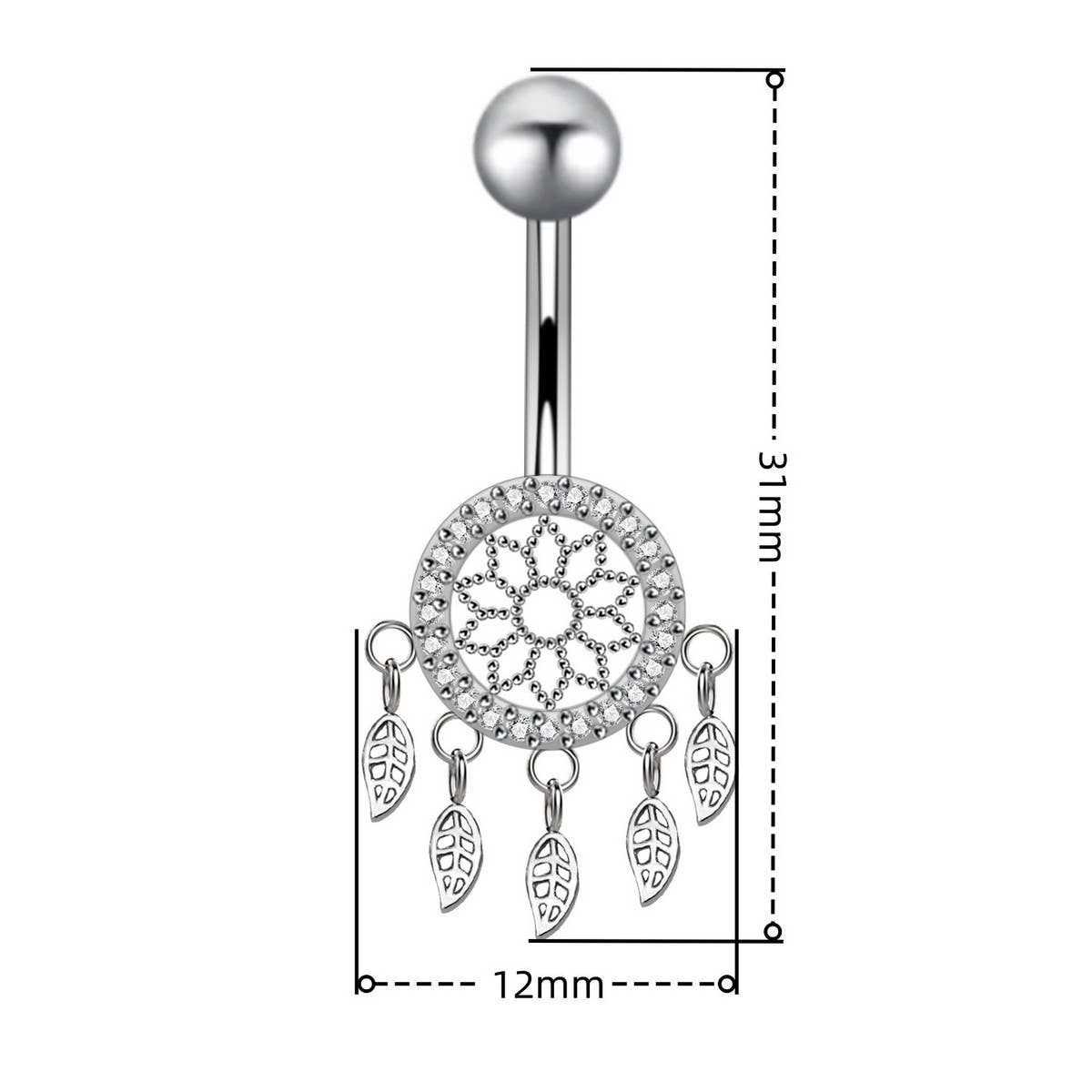 Leaf Mesh CZ Navel Ring Stainless Steel Jewelry