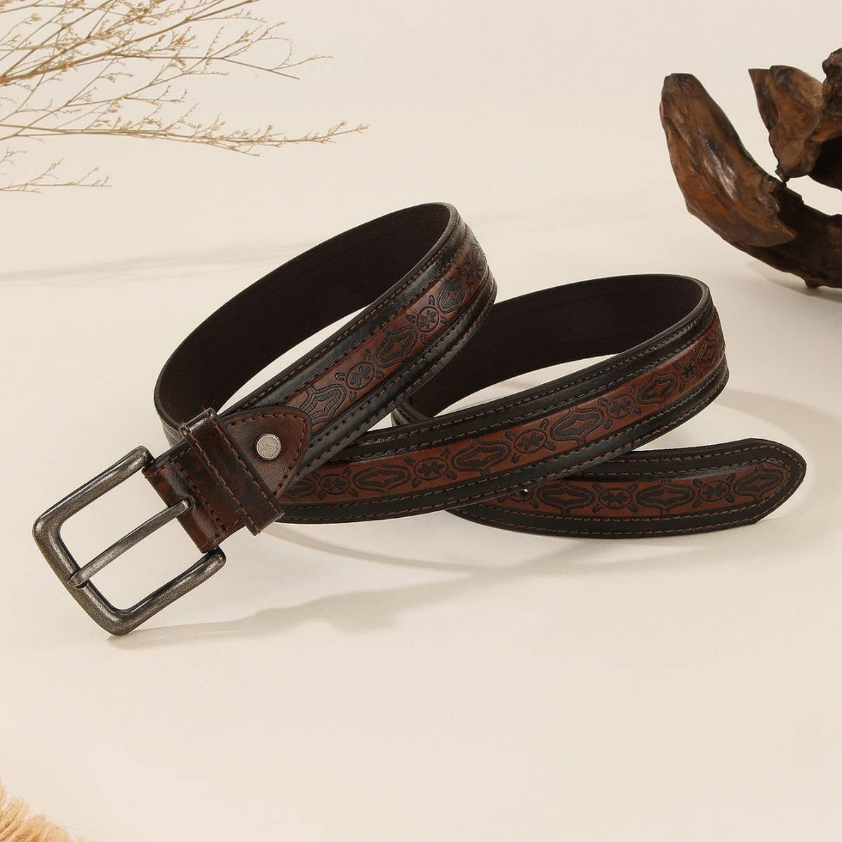 Trendy Vintage Embossed Western Pin Buckle Belt_CWABE1228