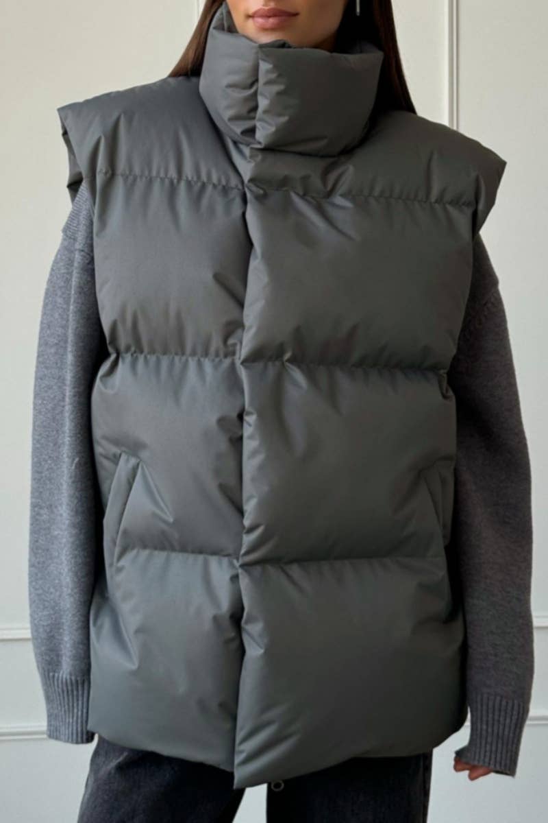 CWOCO0364_WINTER SLEEVELESS HIGH NECK VEST PADDED JACKET