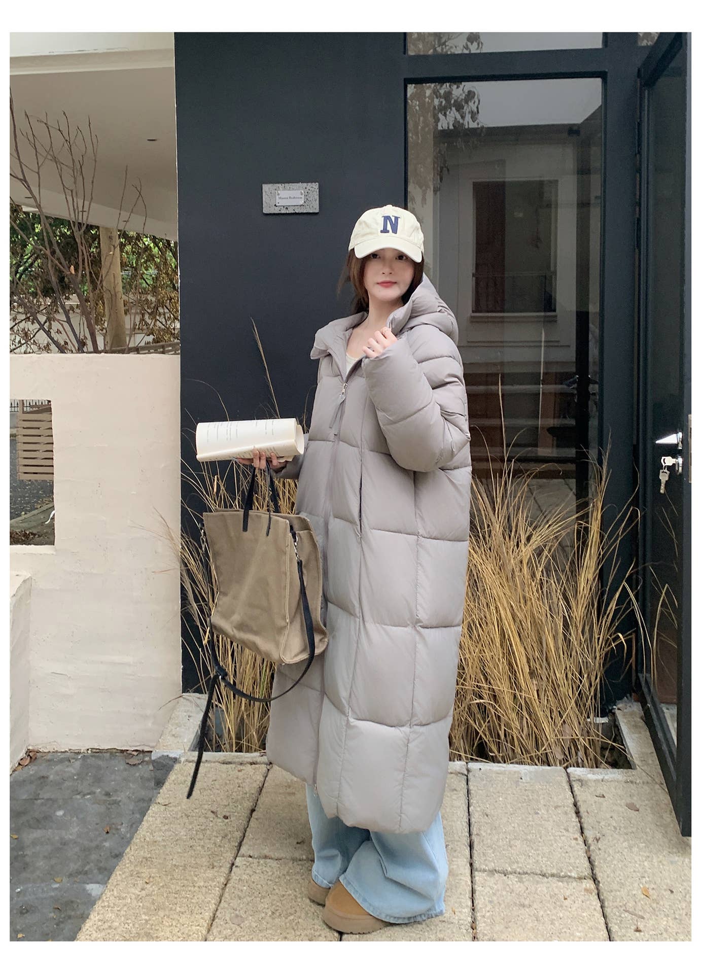 Temperament hooded knee-thick cotton-jacket