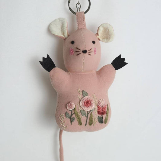 Hand-Embroidered Pink Mouse Plush Charm