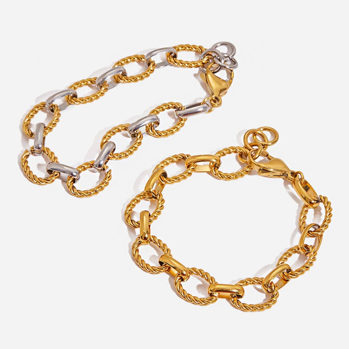 Modern 18K Gold Silver Rope Cross Chain Bracelet