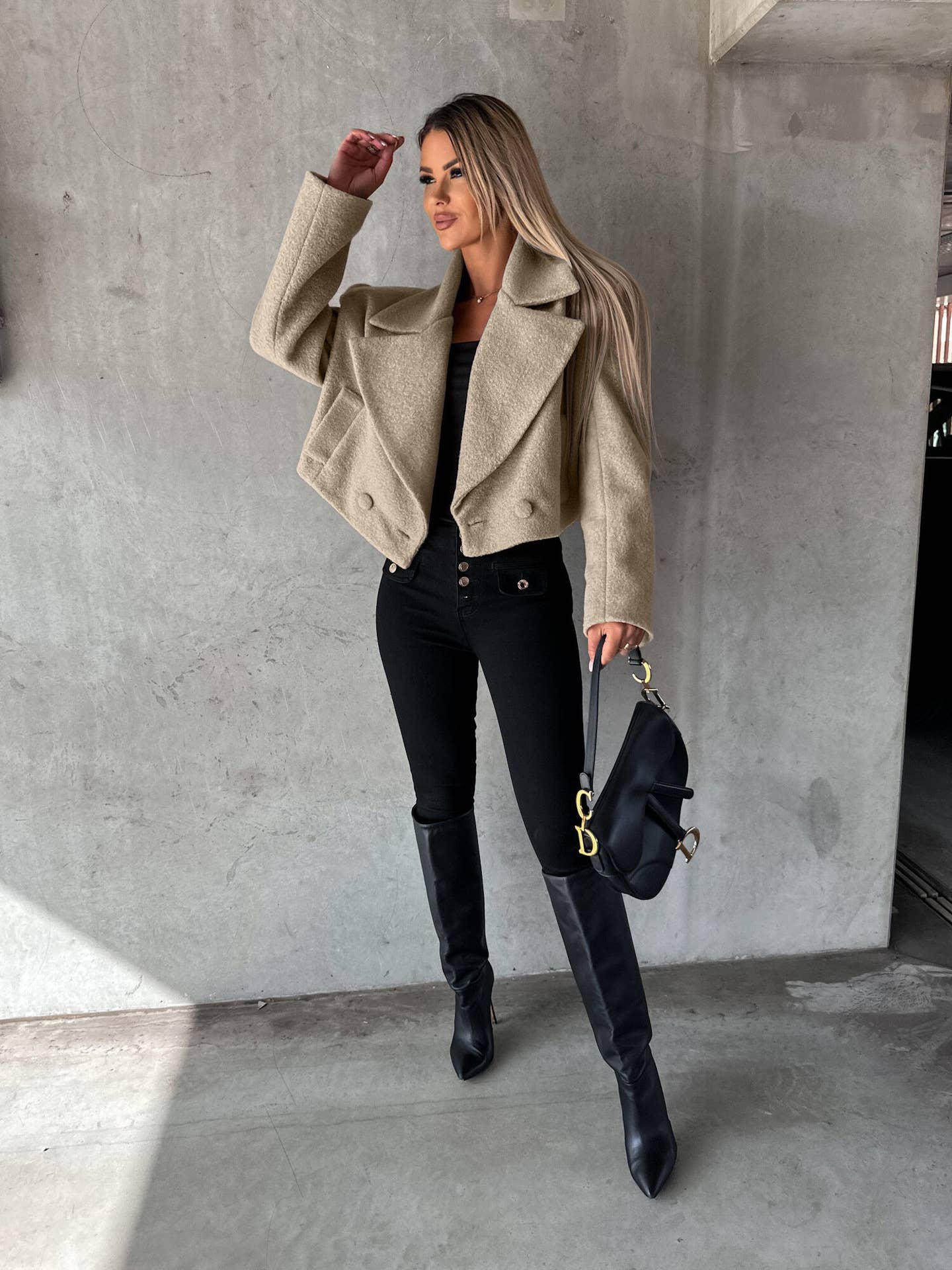 Wool oversized collar solid color coat