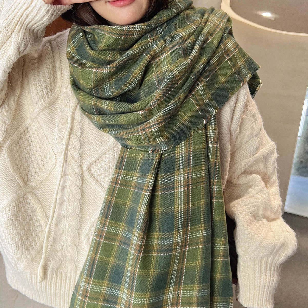 Red Plaid Winter Scarf ??Thick Warm Shawl Wrap_CWASC0175