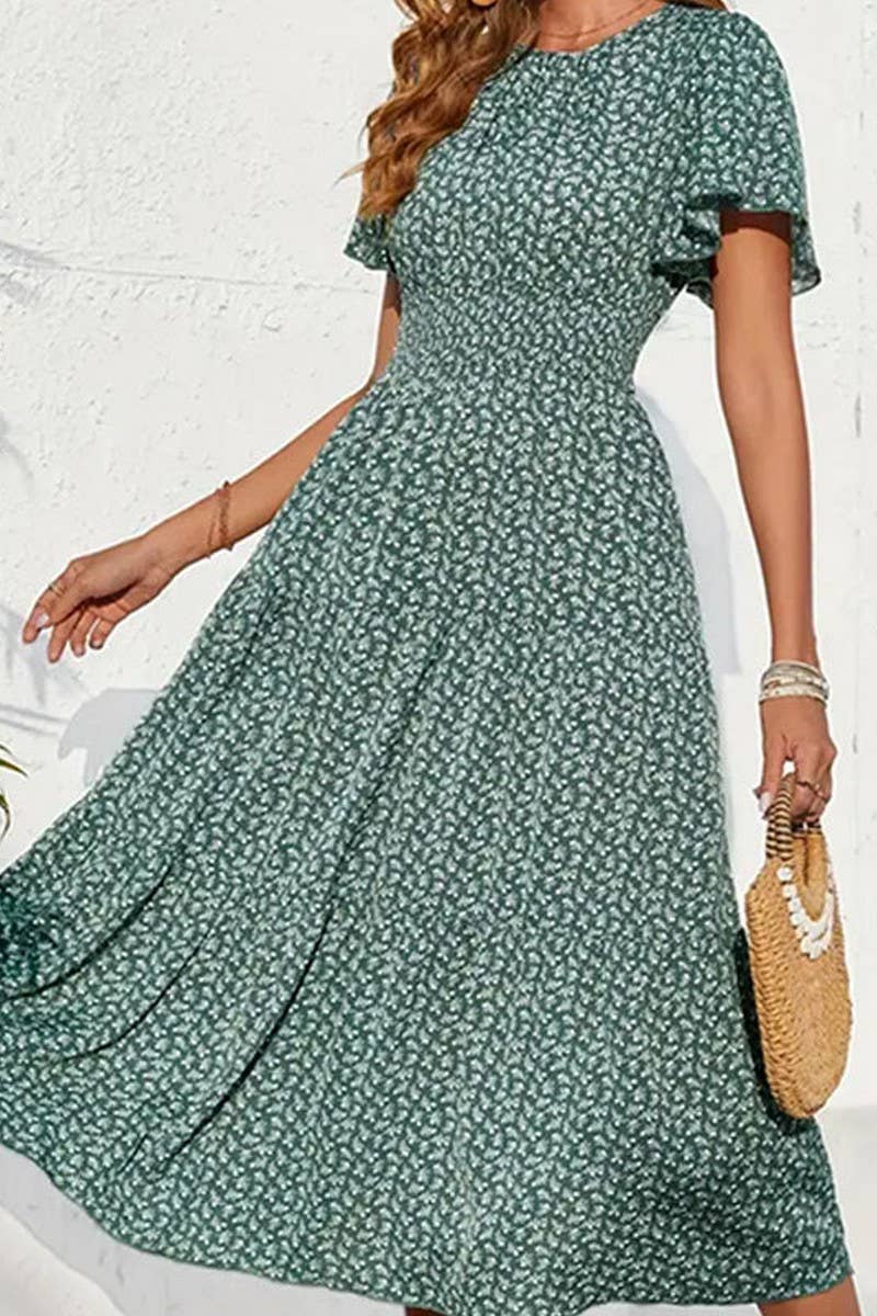 CWDMD5036_SPRING AND SUMMER FLORAL WAIST CAKE DRESS