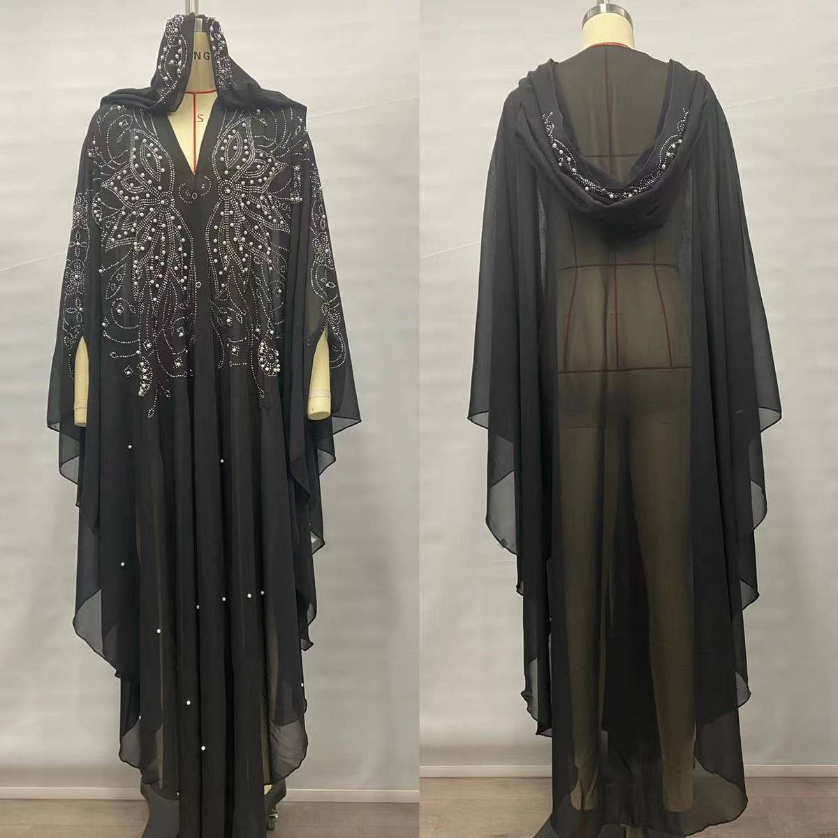 African Beaded Long Robe Muslim Cape Hooded Dress_CWMM6138