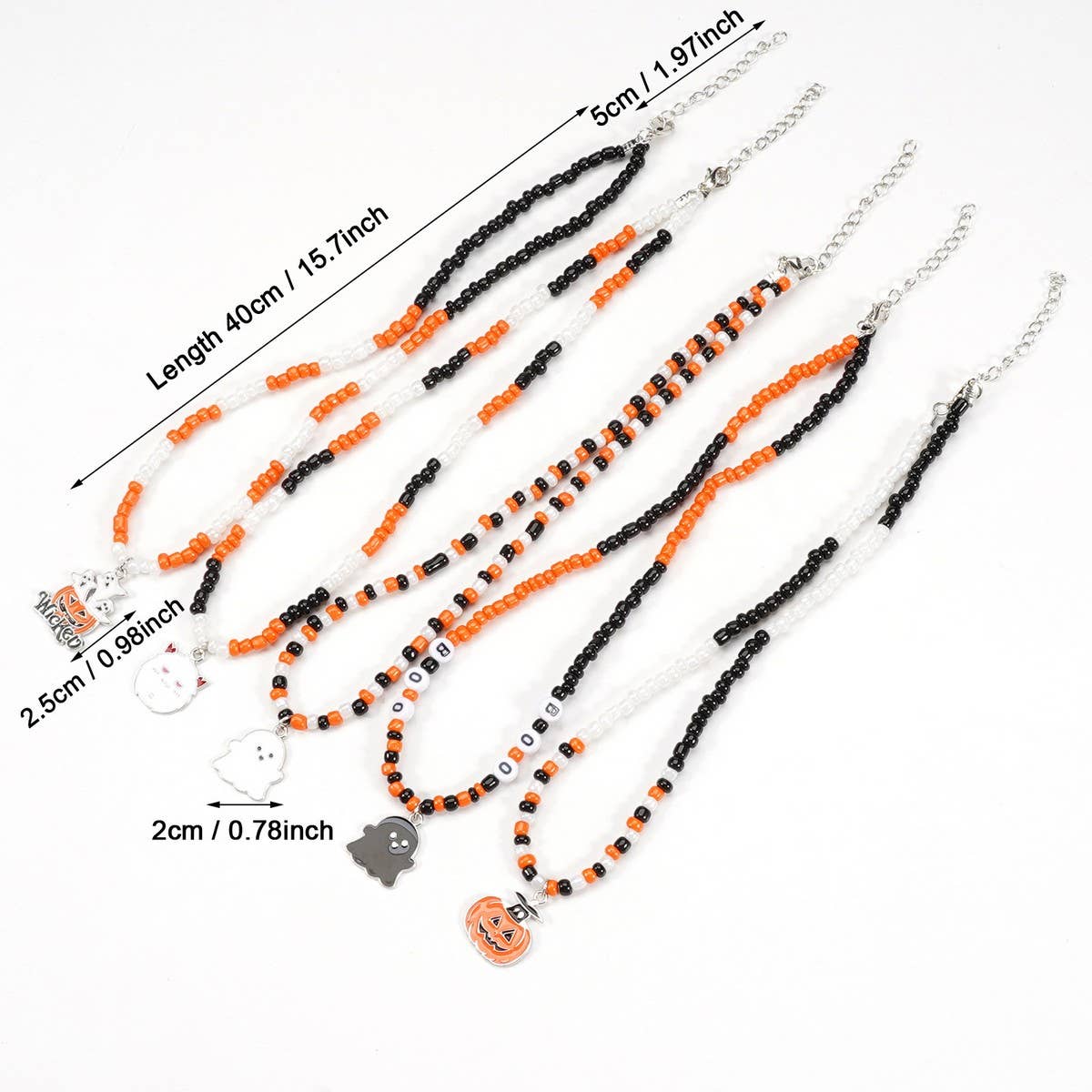 CWAJE05680_HALLOWEEN GHOST PUMPKIN BEADED PENDANT NECKLACE