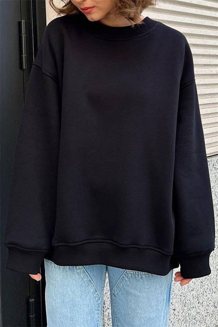 SOLID COLOR CREW NECK LOOSE FASHION HOODIE