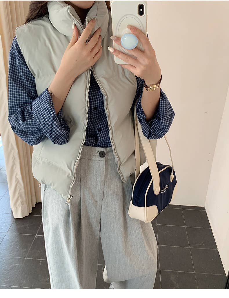 Solid-color stand-up collar thickened waistcoat