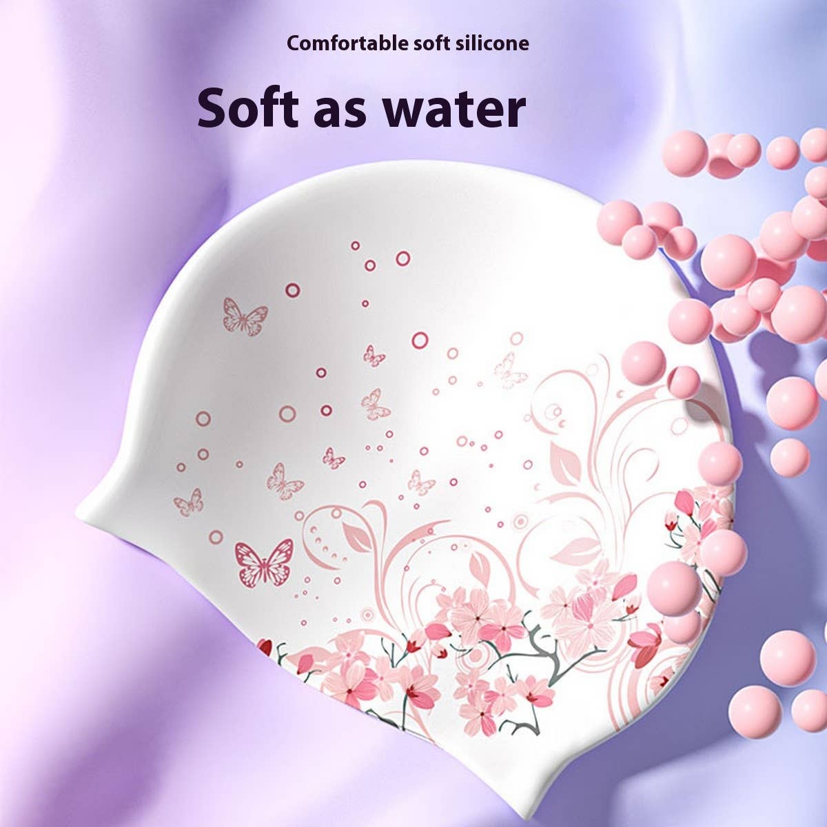 XL Printed Silicone Swim Cap for Long Hair Women_CWMM6704