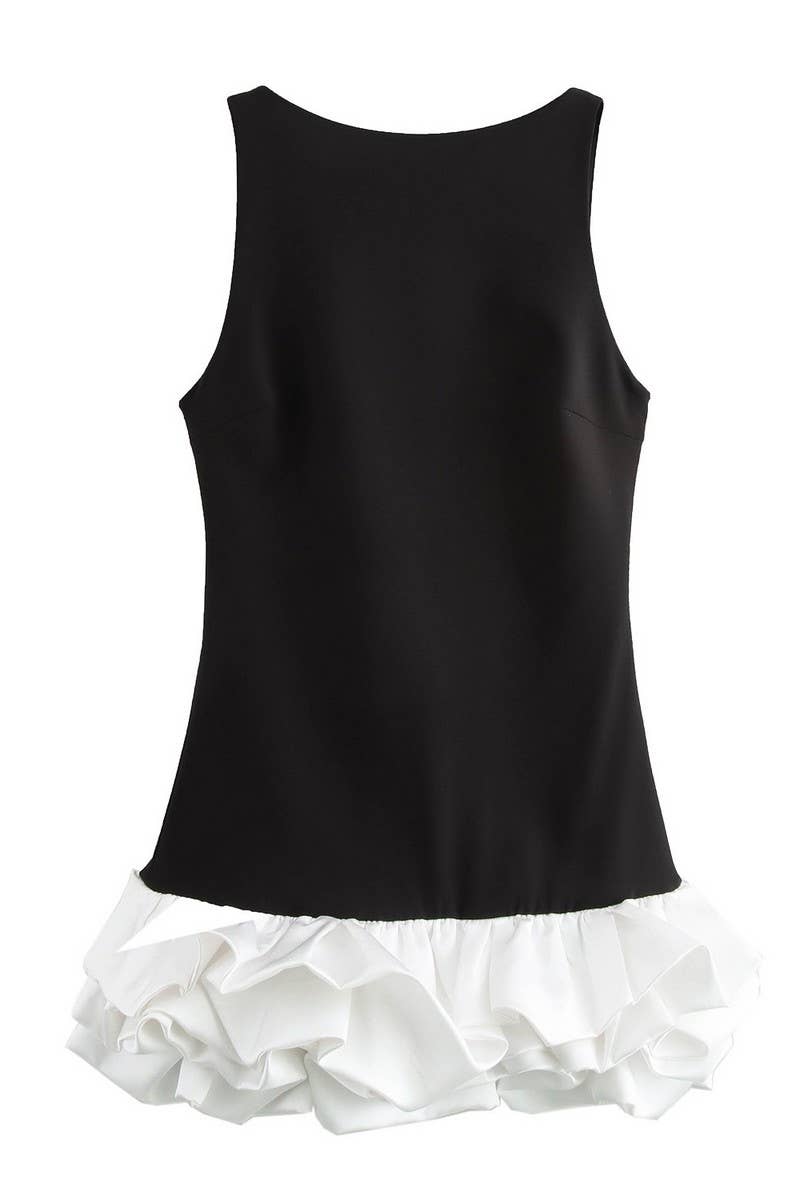 CWDSD6642_SLEEVELESS SHORT FITTED RUFFLE DRESS