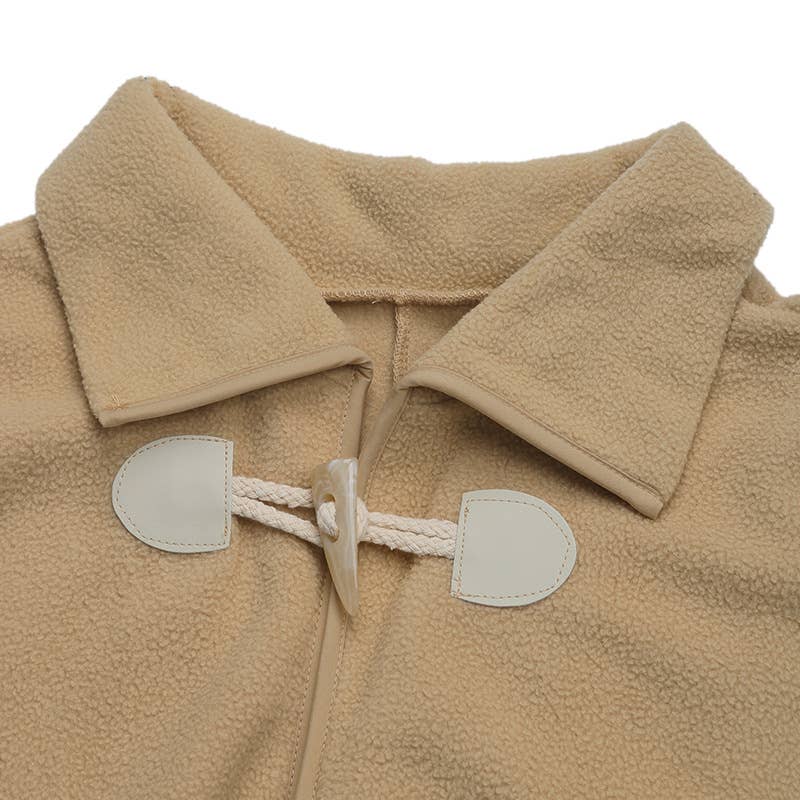 SHORT LOOSE FLEECE LAPEL HORN BUTTON JACKET