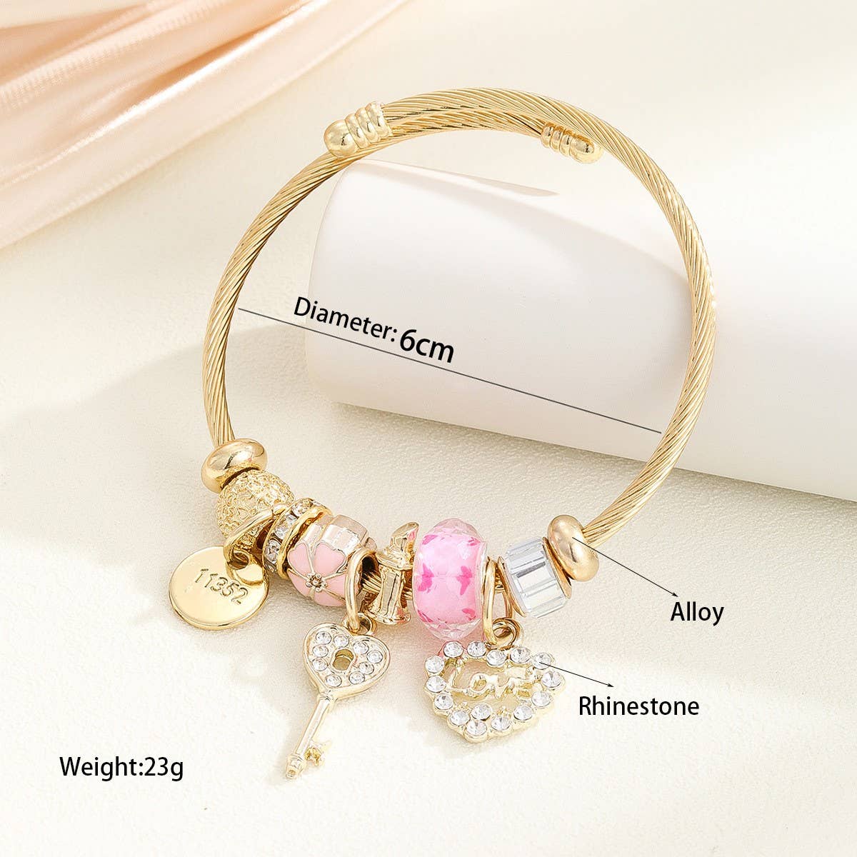 Open Gold Steel Bracelet with DIY Pendant Charm_CWMM8597