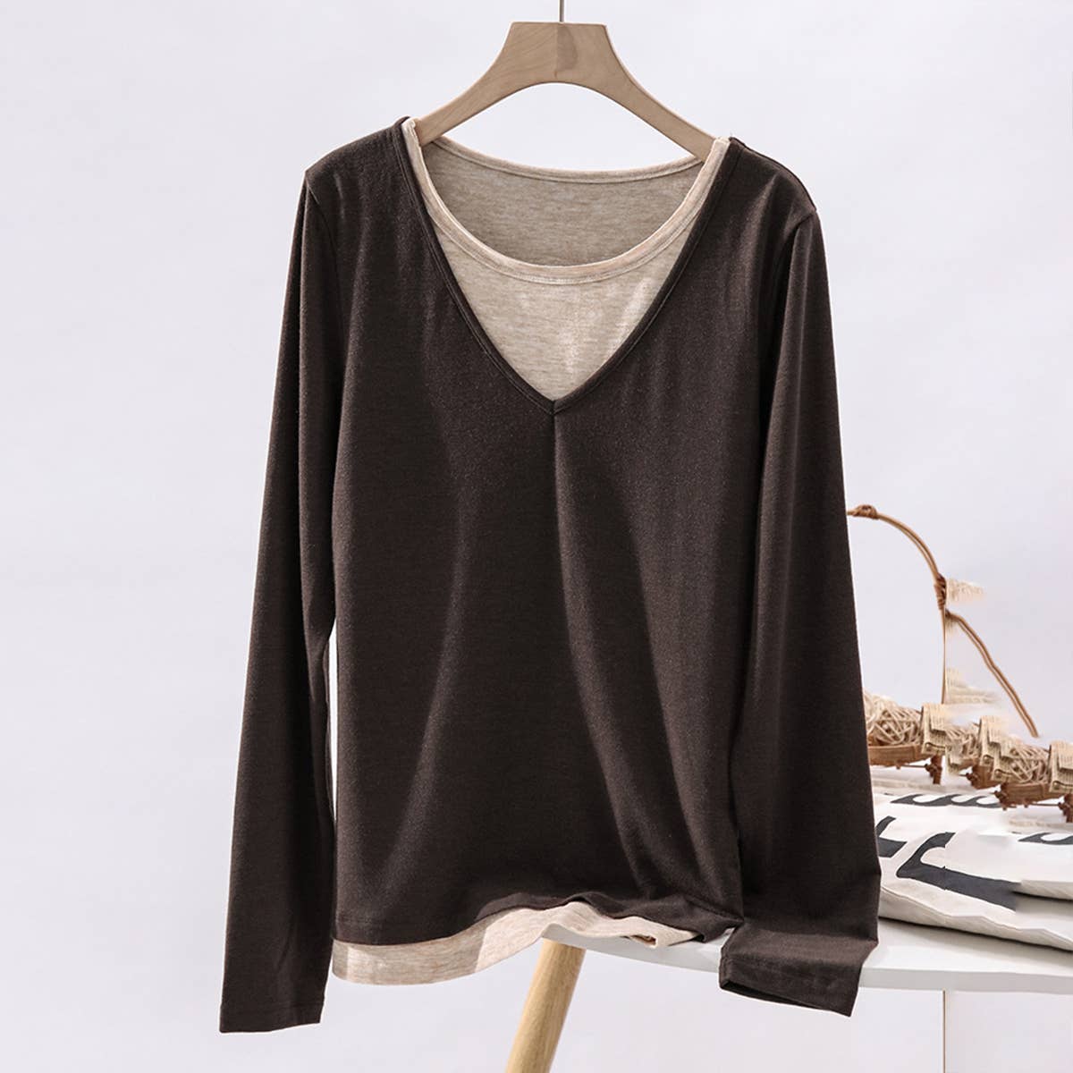 SLIMMING FAKE TWO ARTSY RETRO LONG SLEEVE SHIRTS