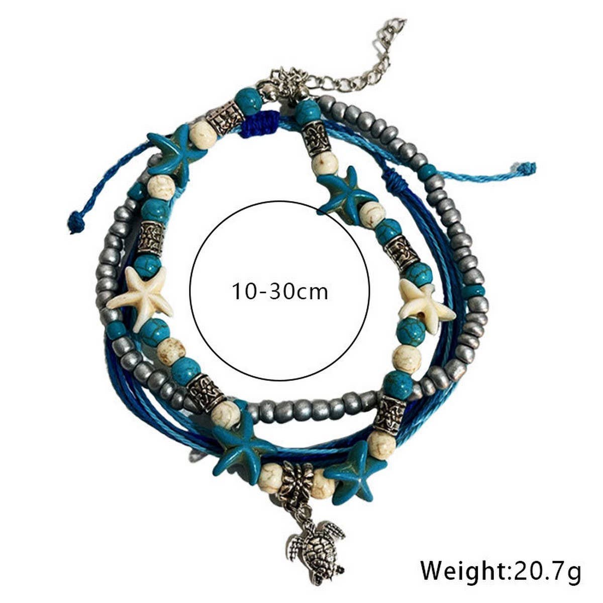 Boho Starfish Anklet Handmade Turtle Beaded Design_CWMM6356