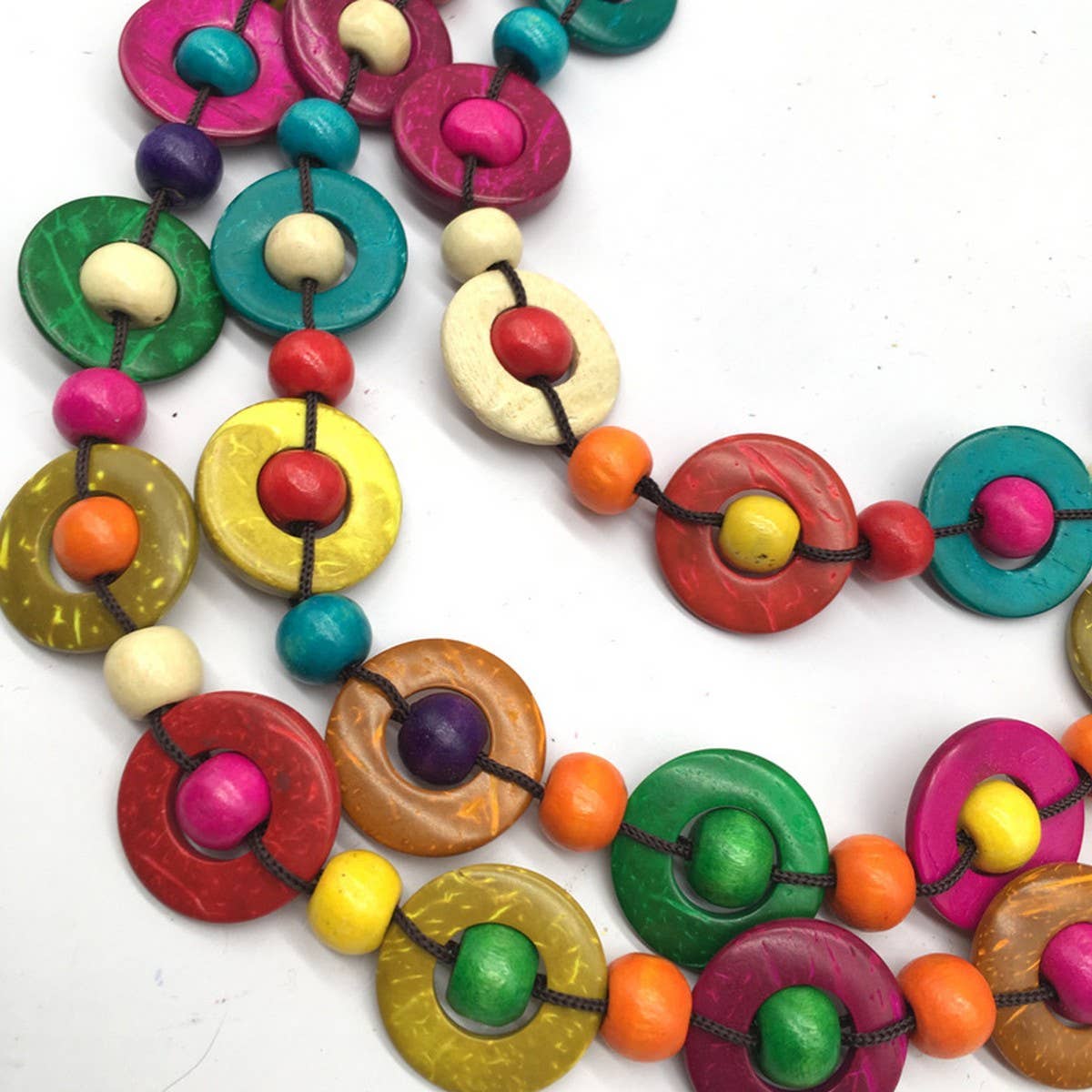 HAND WOVEN COCONUT SHELL WOOD ROUND BEAD NECKLACE