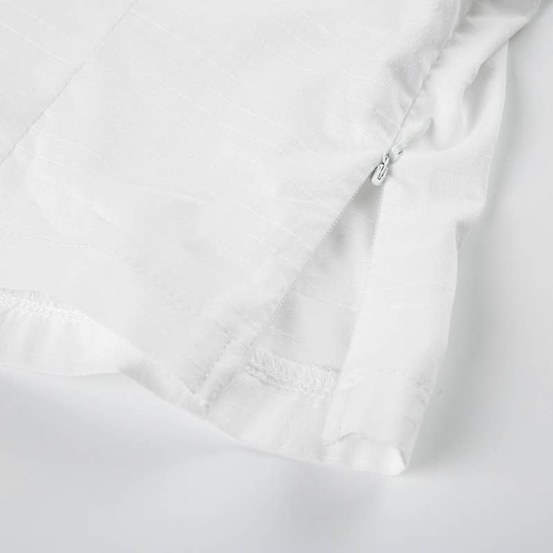 Hook-button lace patchwork puffed sleeve T-shirt