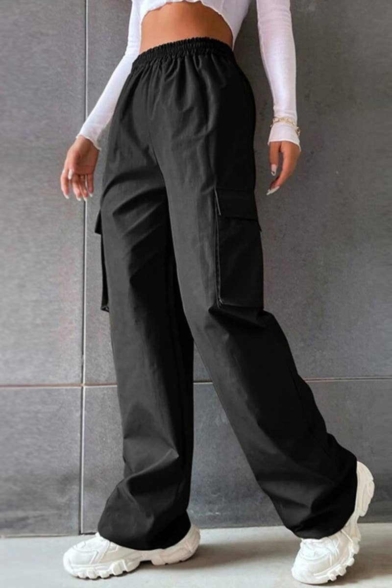 Elastic high-waisted straight-leg overalls