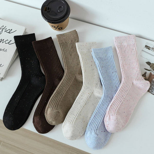 NEW SOLID COLOR CASUAL DOT YARN MIDDLE TUBE SOCKS