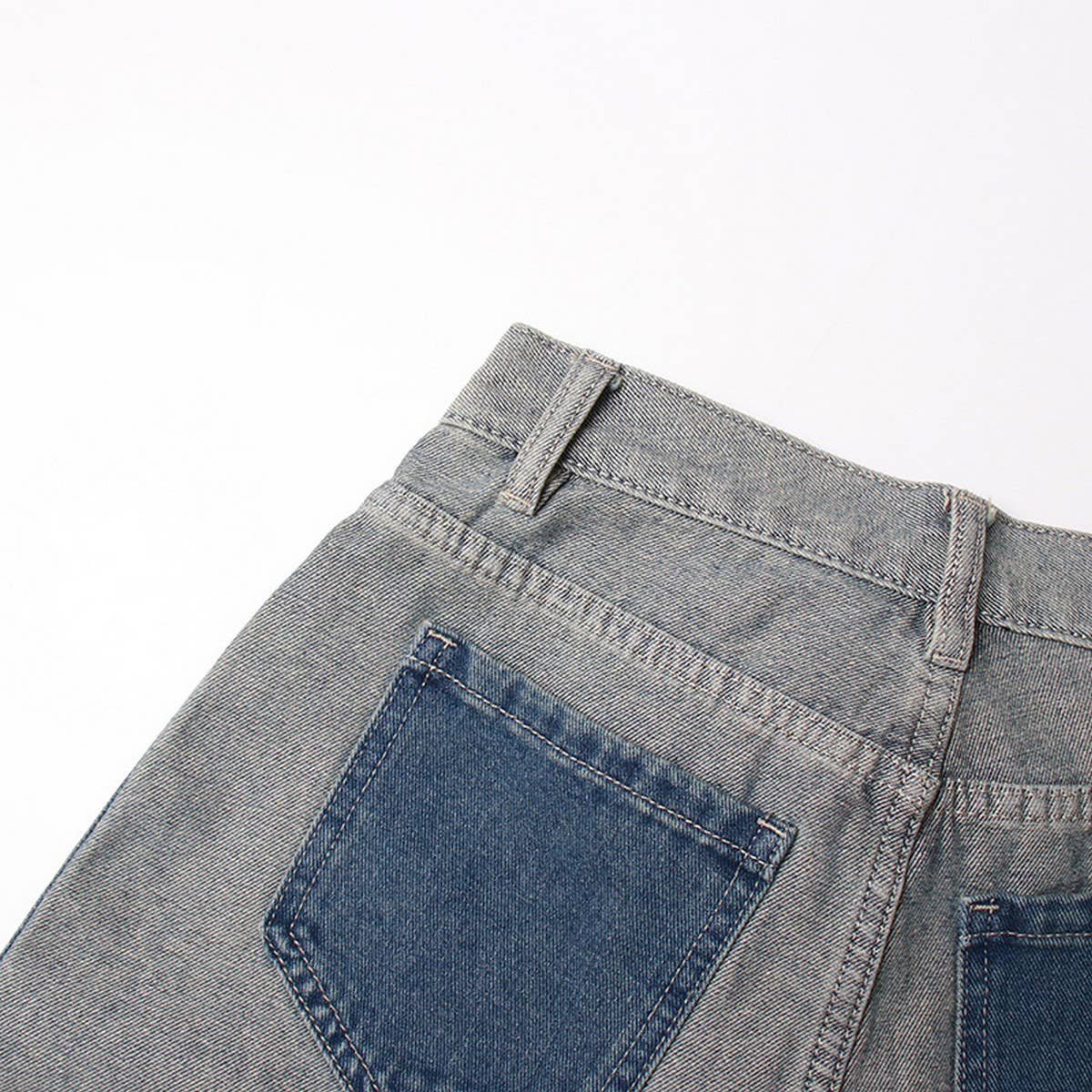 STRAIGHT LEG COLOR BLOCKING DENIM CASUAL PANTS_CWJP0202