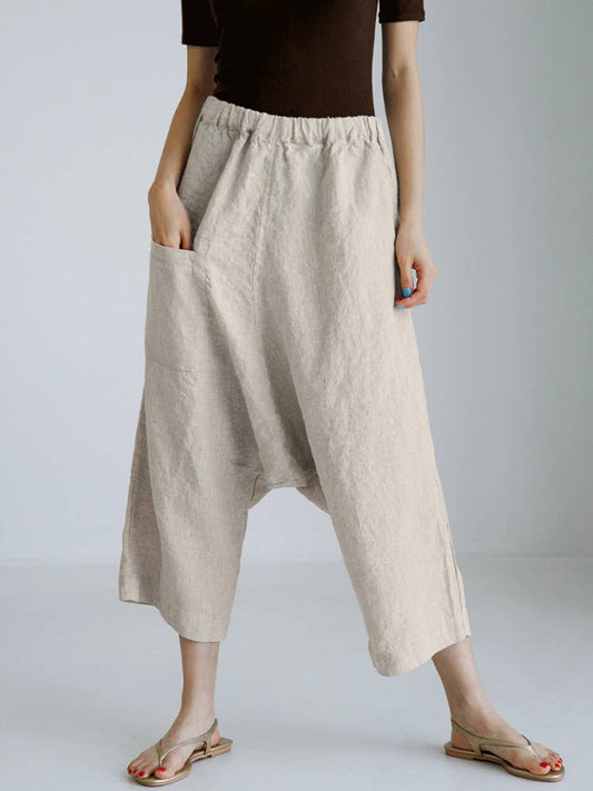 FABRIC LINEN-COTTON NINE-MINUTE WIDE-LEG PANTS