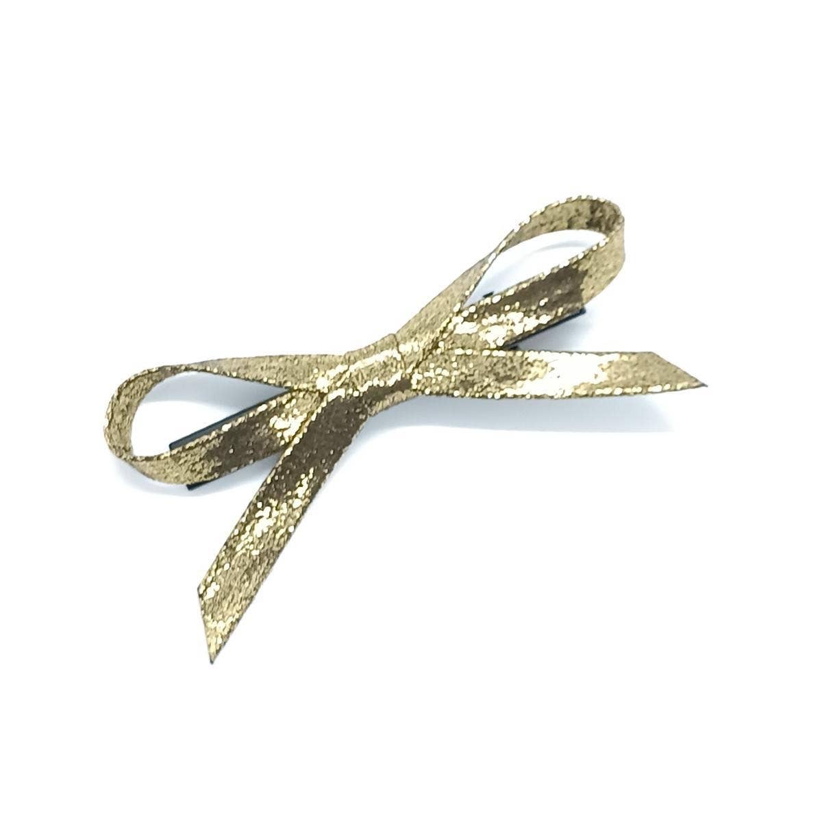 Vintage Pearl Metallic Glitter Bow Side Clip