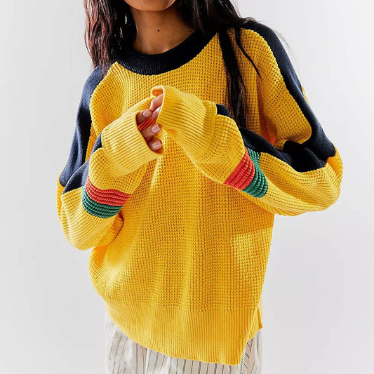 Patchwork Y2K Street Style Crew Neck Knit Sweater