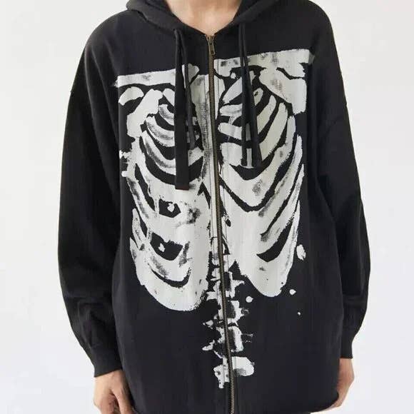 Fashionable punk-style zipper hooded sweatshirt
