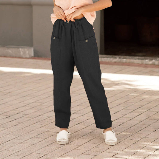 DRAPING HIGH-WAISTED CASUAL STRAIGHT LEG PANTS