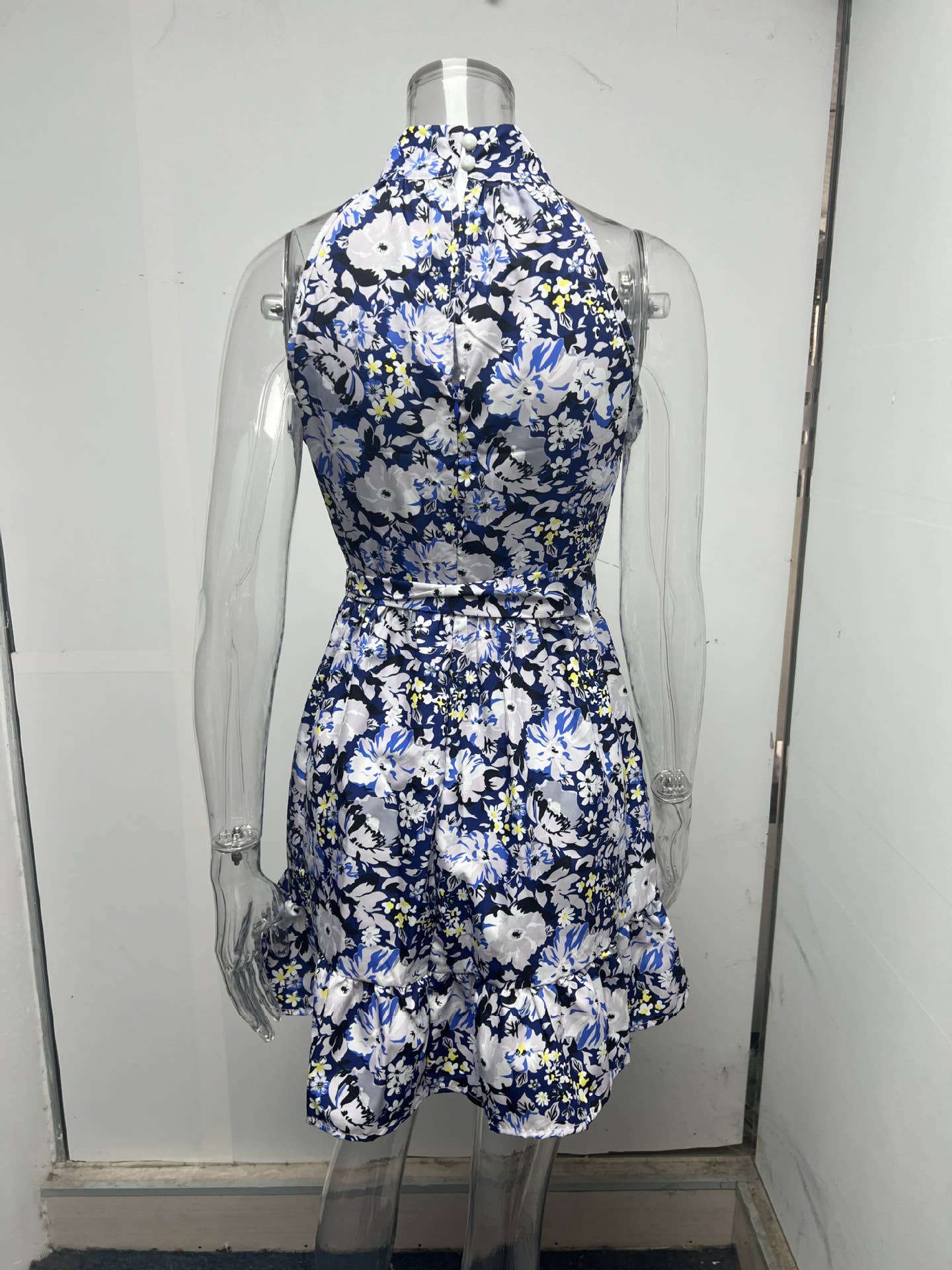 Temperament lace-up flouncy floral dress