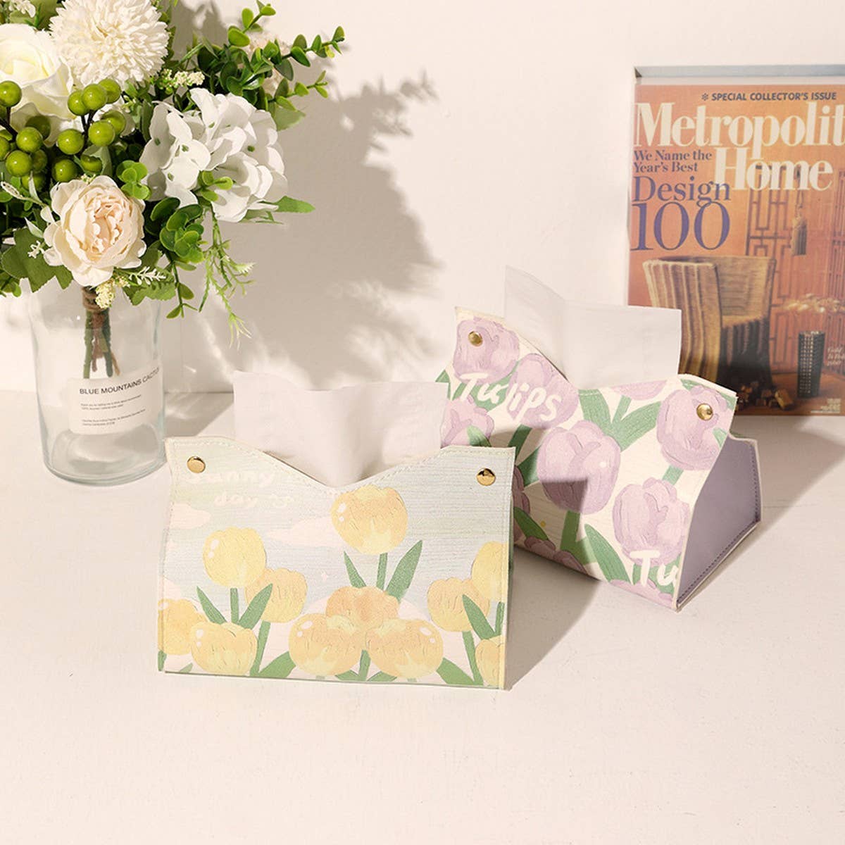 NEW HOME CAR GIRLY TEA TULIP NAPKIN STORAGE BOX