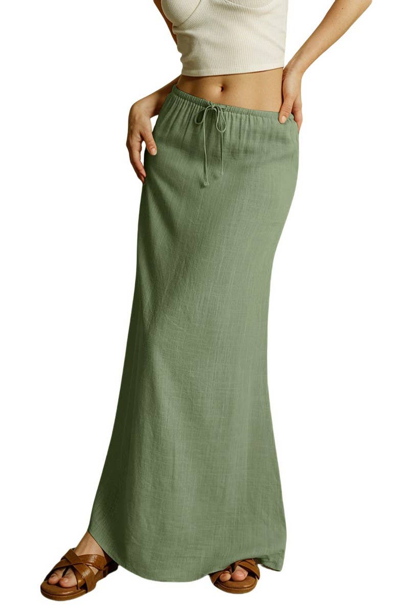 CWBLS0556_SOLID COLOR DRAWSTRING ELASTIC WAIST SKIRT