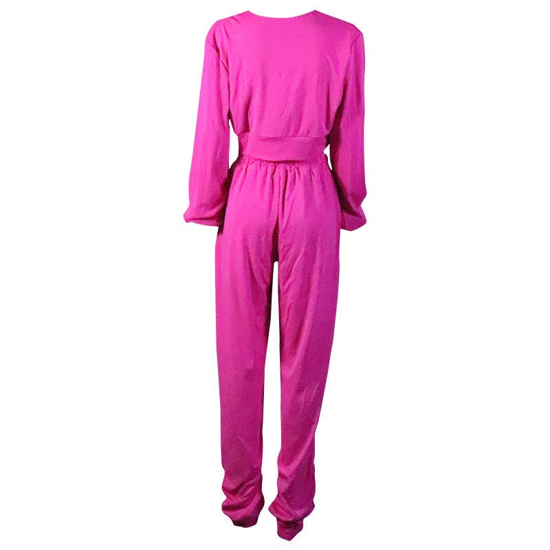V-NECK CASUAL TOP SWEATPANTS SUIT TWO-PIECE