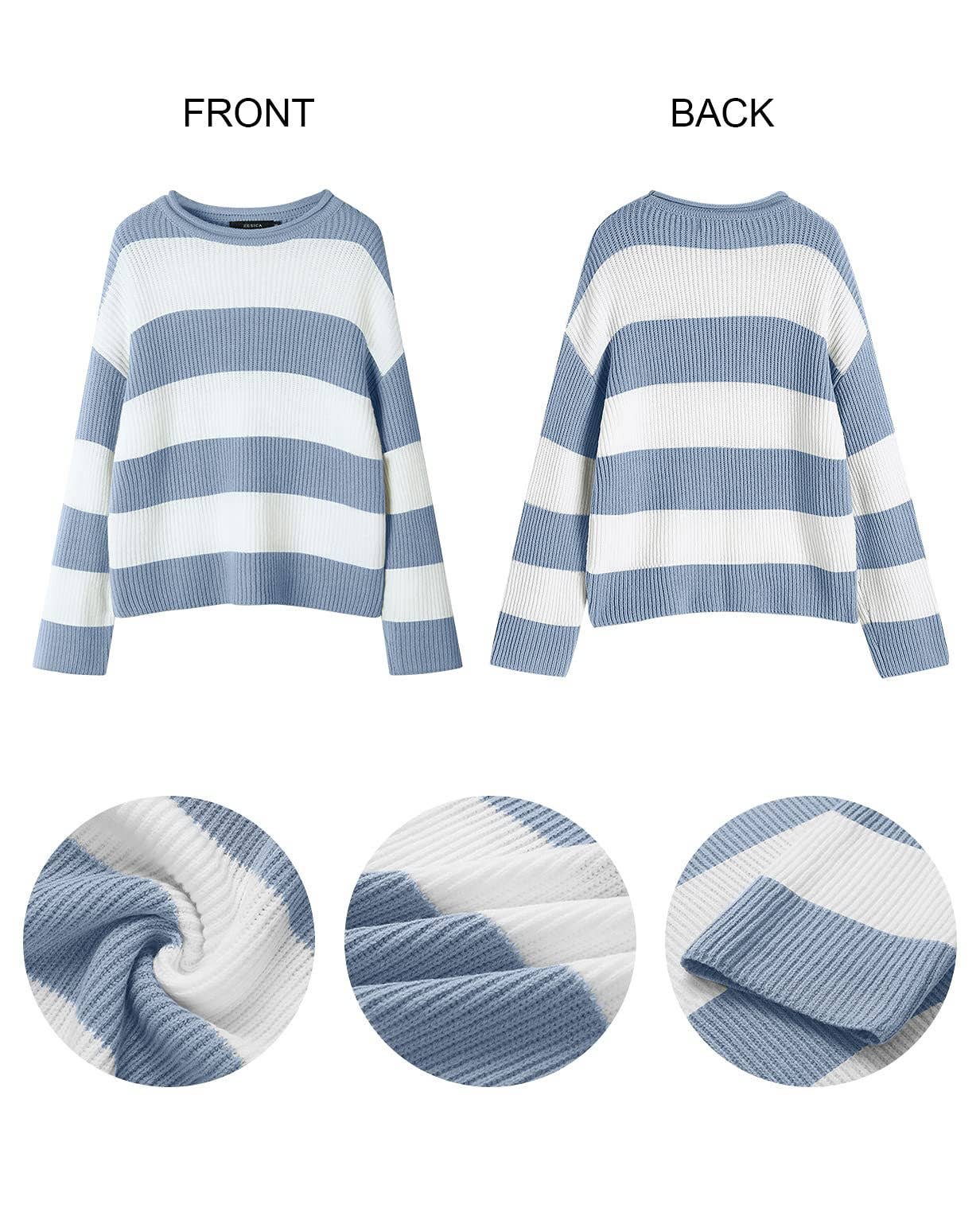 Temperament crew-neck long sleeve color striped sweater