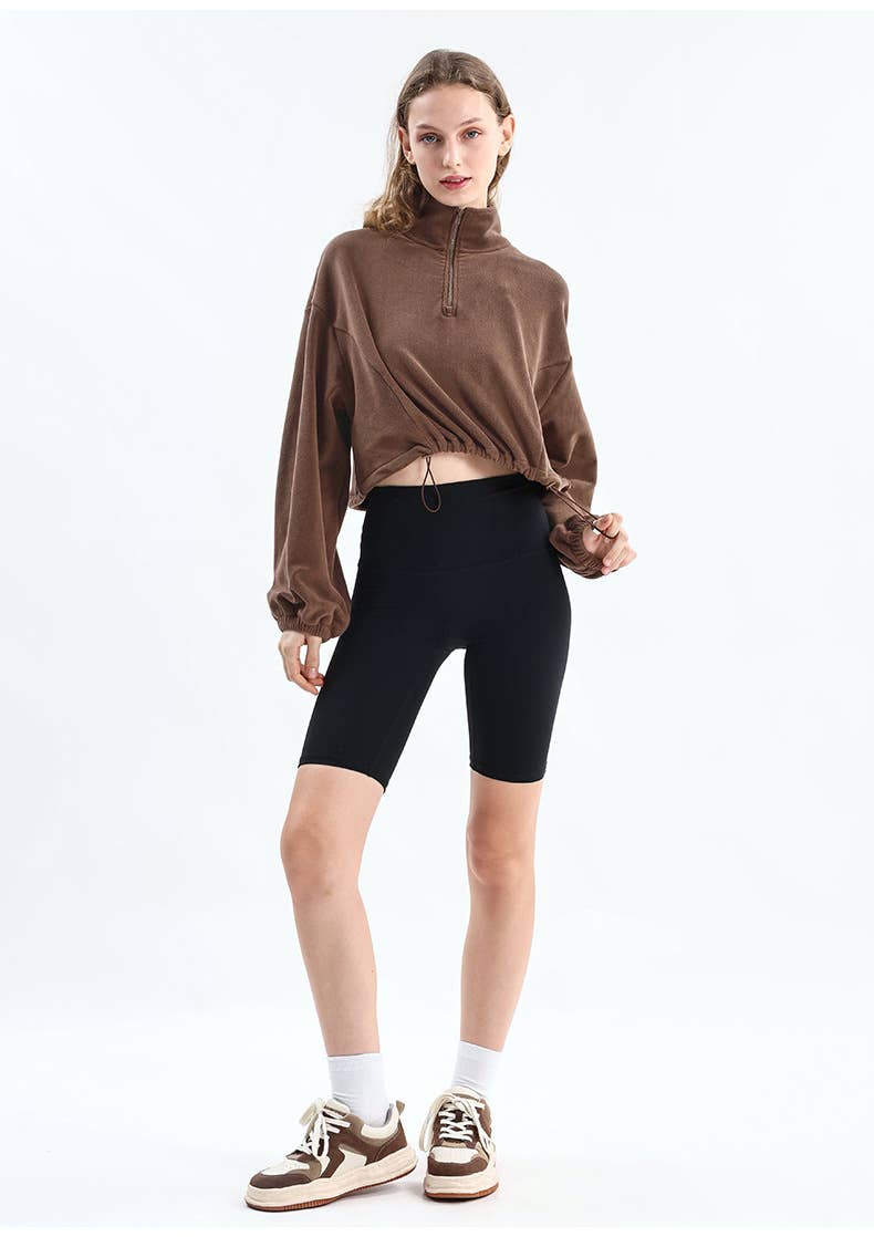 Adjustable hem semi-zipper fleece hoodie