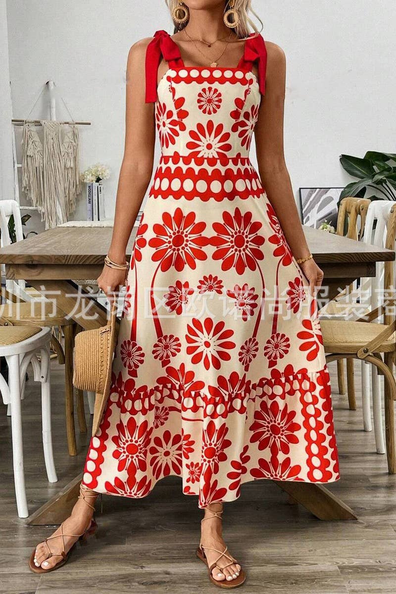 CWDMD5778_FLORAL PRINT STRAP WAIST HOLIDAY DRESS