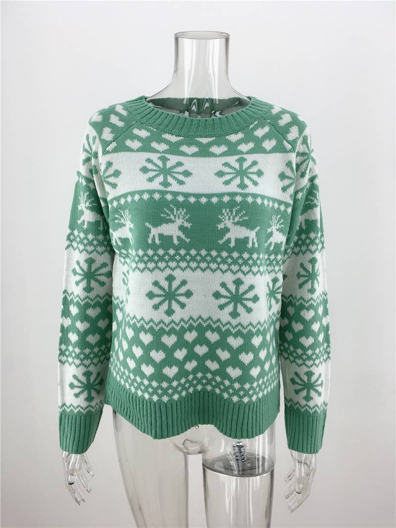 KNIT CREW NECK CHRISTMAS SNOWFLAKE PULLOVER