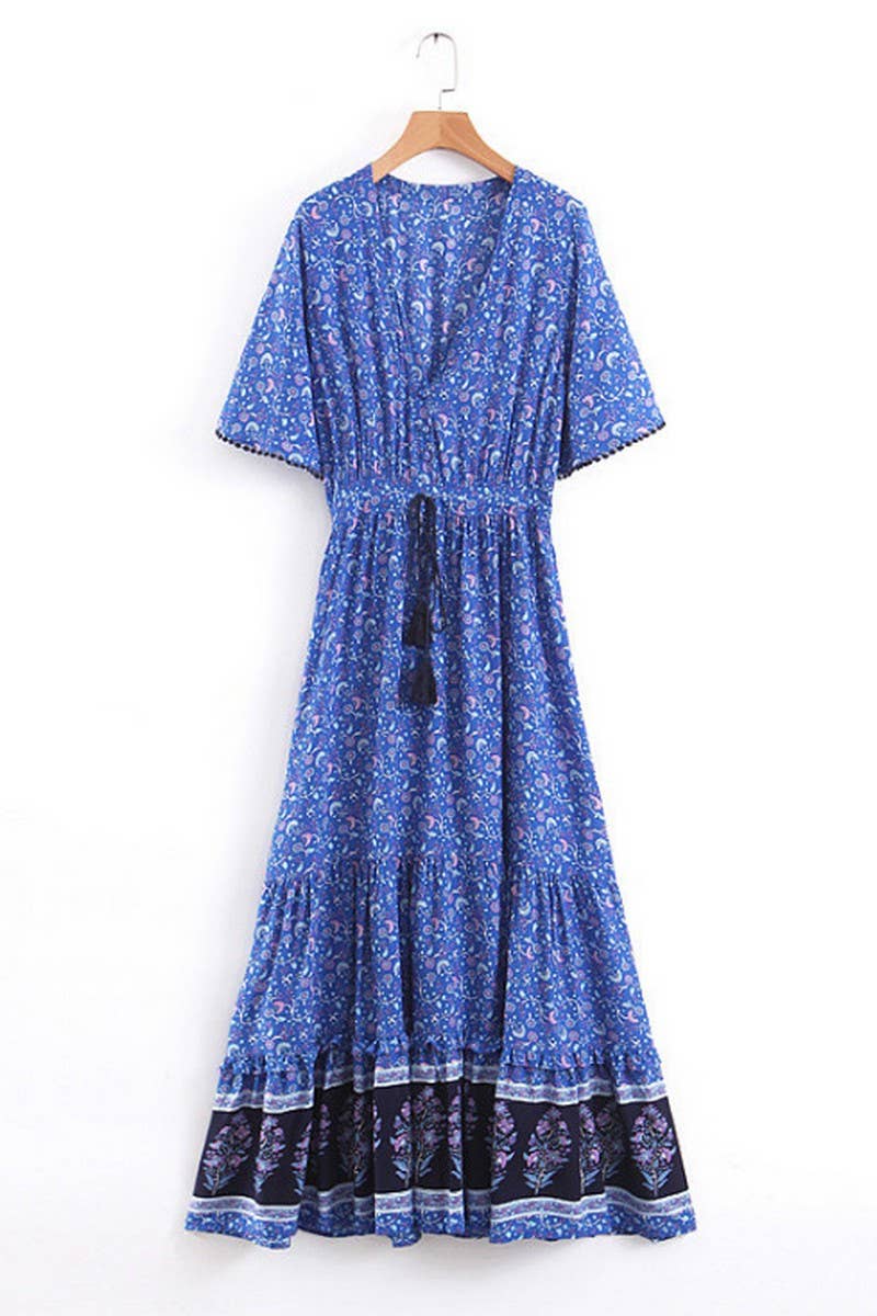 CWDMD01239_V NECK BOHEMIAN PLACEMENT PRINT DRESS