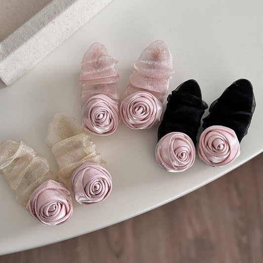 Pink Rose Mesh Hair Clip, Crease Duckbill Bang Pin_CWAHA4693