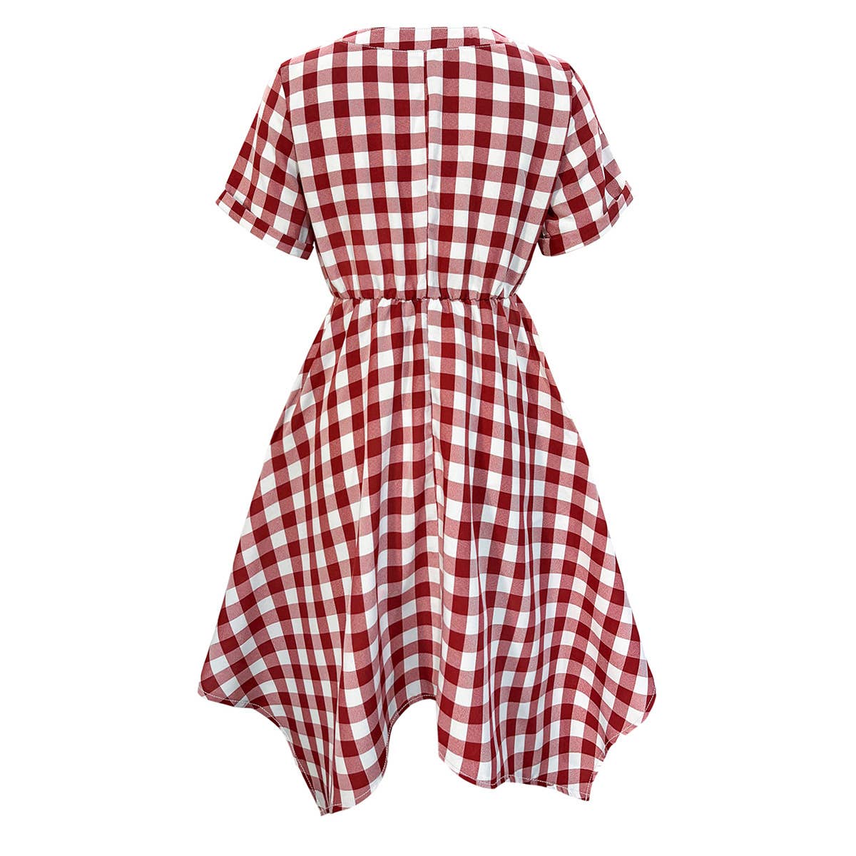 V-NECK PLAID IRREGULAR DRESS