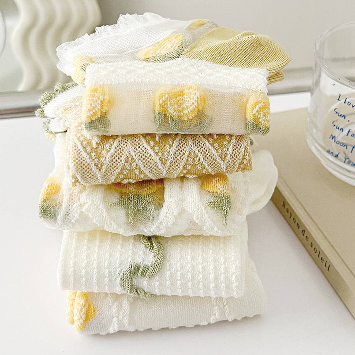 THIN HEM BOAT SOCKS PURE COTTON CRYSTAL SOCKS