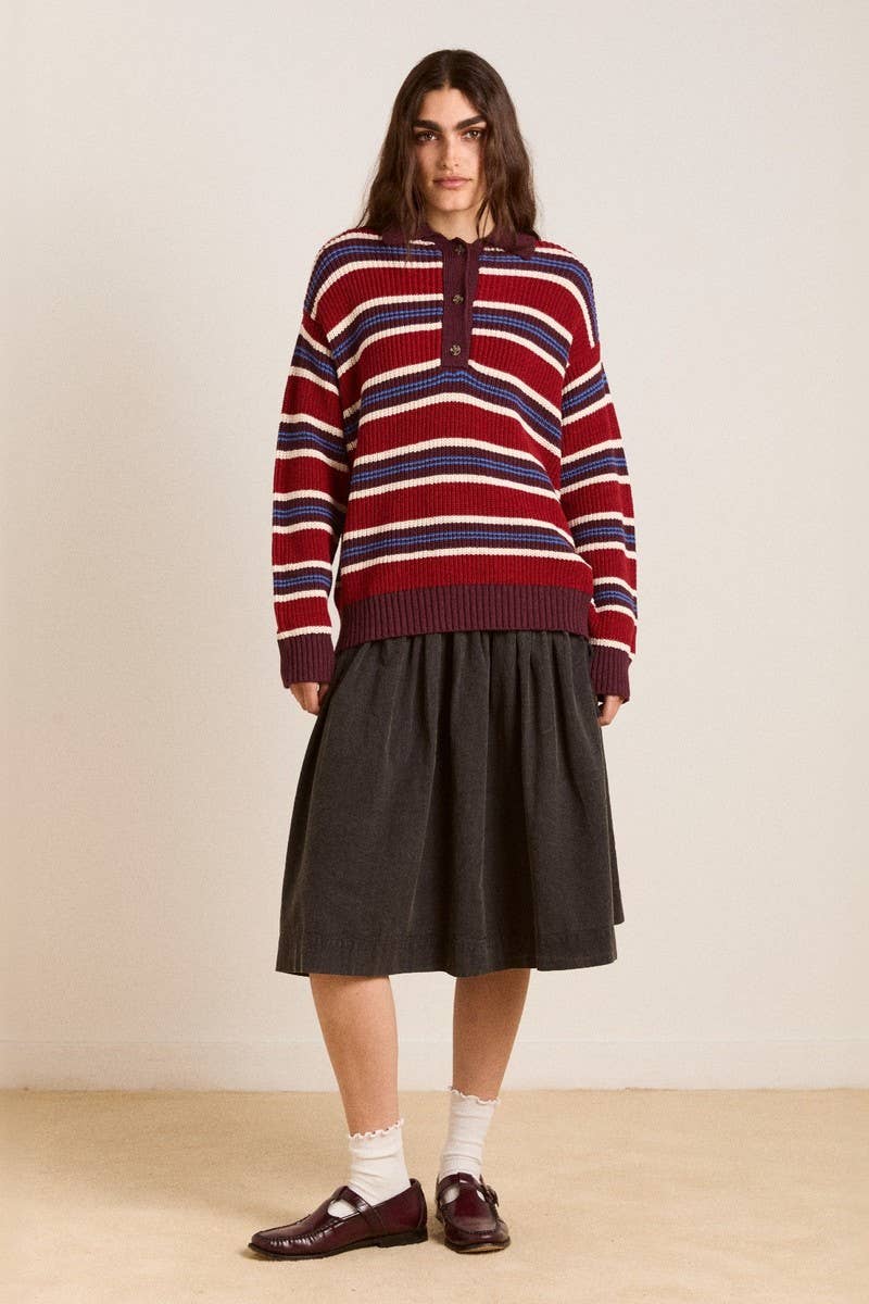CWOSWL07738_2025 RETRO STRIPED COLORBLOCK POLO KNIT SWEATER