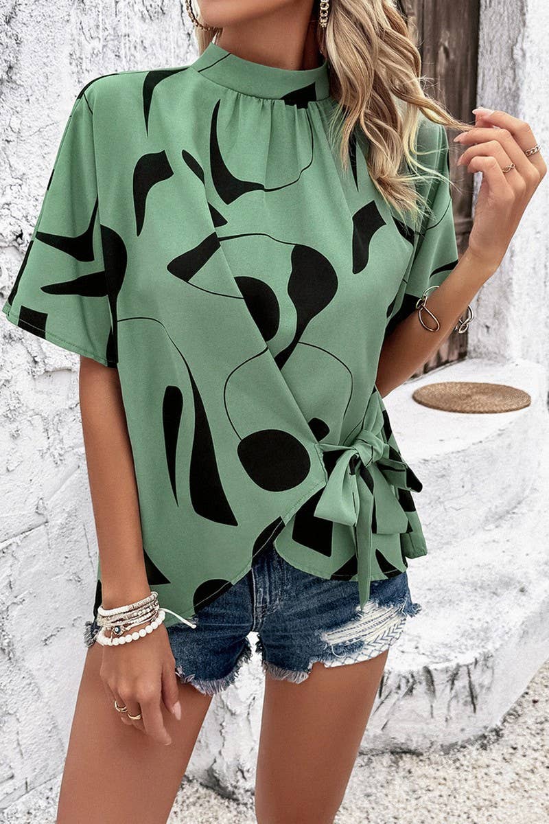 LEISURE PRINTING SHORT SLEEVE BLOUSE_CWTSTS0319