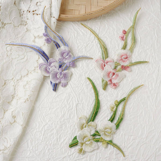 Orchid Embroidered Iron-On Patch for Fabric Repair_CWMM5918