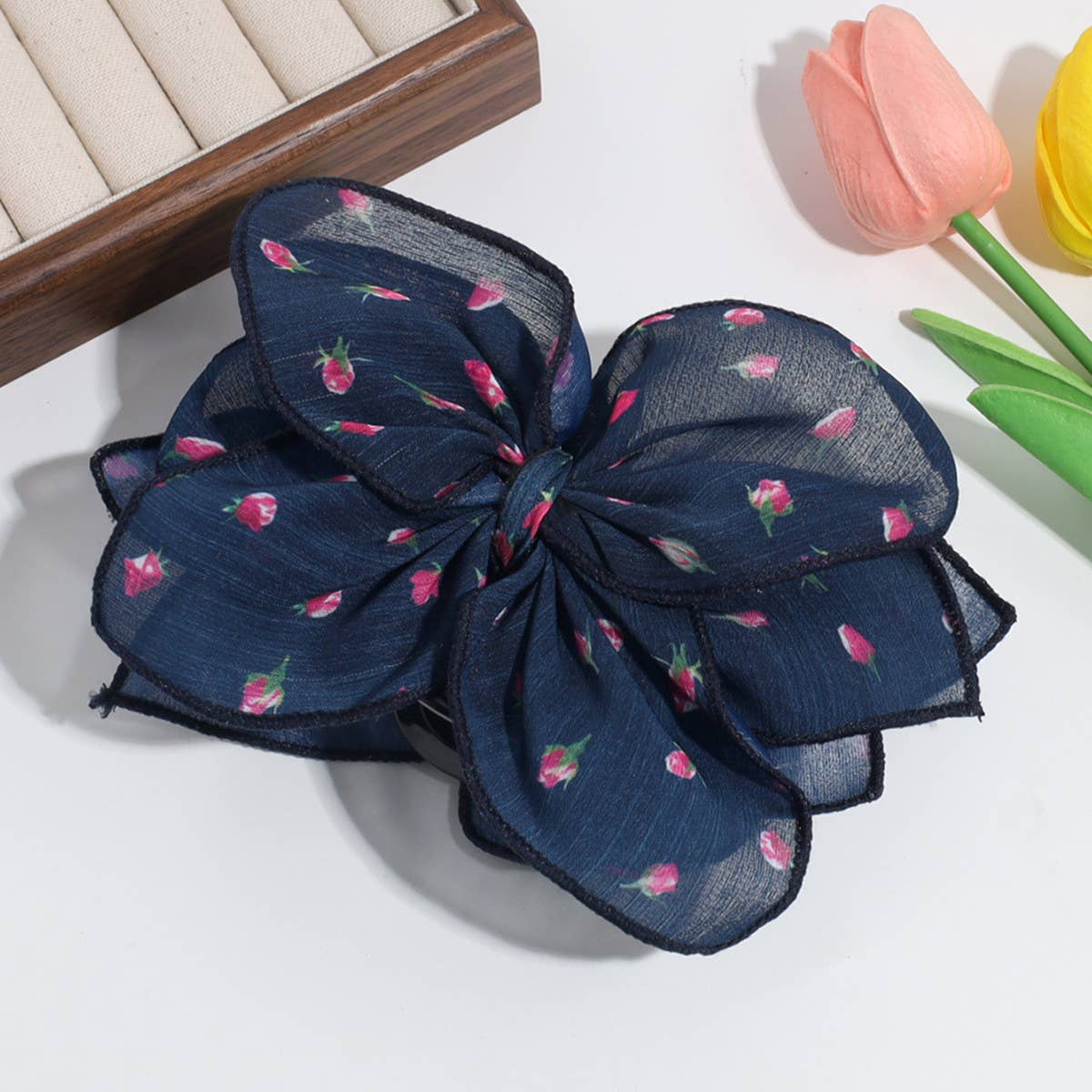 ELEGANT ARTISTIC FLOWER LOVE MESH BOW HAIRPIN